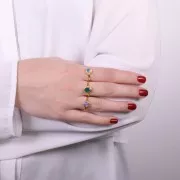 Green Onyx dyed Oval Ring - Size 52 - Fine Gold Plated x1