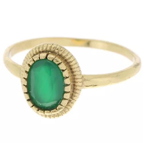 Green Onyx dyed Oval Ring - Size 57 - Fine Gold Plated x1