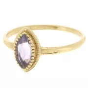 Amethyst navette ring with serrated edges - Size 57 - Fine Gold plated x1