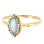 Blue Chalcedony navette ring with serrated edges - Size 54 - Gold plated x1|raw }}