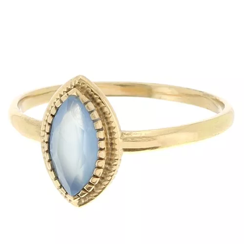 Blue Chalcedony navette ring with serrated edges - Size 54 - Gold plated x1