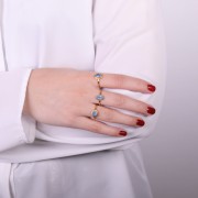 Blue Chalcedony navette ring with serrated edges - Size 54 - Gold plated x1