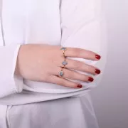 Blue Chalcedony navette ring with serrated edges - Size 57 - Gold plated x1