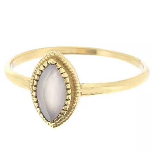 Calcedoine navette ring with serrated edges - Size 54 - Fine Gold Plated x1