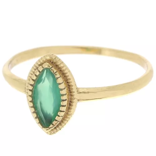 Onyx Green dyed navette ring - Size 54 - Fine Gold Plated x1