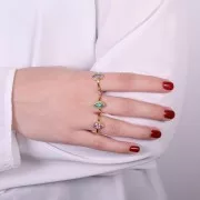 Onyx Green dyed navette ring - Size 54 - Fine Gold Plated x1