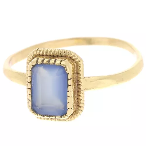 Blue Chalcedony Ring - Serrated Edge - Size 52 - Fine Gold Plated x1