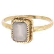 Chalcedony Rectangle Ring - Serrated Edge - Size 52 - Fine Gold Plated x1|raw }}