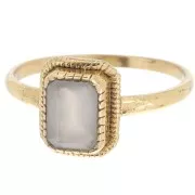 Chalcedony Rectangle Ring - Serrated Edge - Size 52 - Fine Gold Plated x1