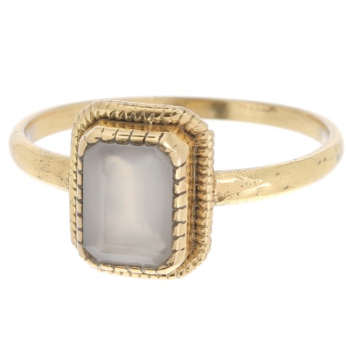 Chalcedony Rectangle Ring - Serrated Edge - Size 52 - Fine Gold Plated x1
