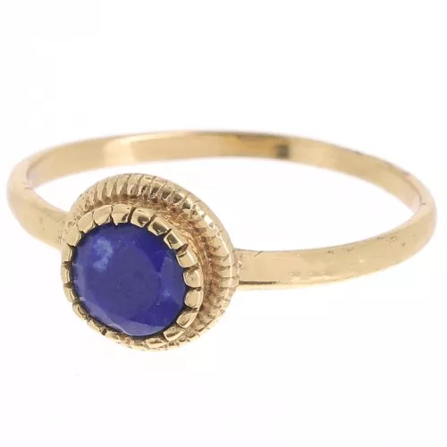 Round serrated edges Ring - Size 57 - Lapis lazuli - Fine Gold plated x1