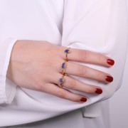 Round serrated edges Ring - Size 57 - Lapis lazuli - Fine Gold plated x1