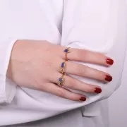 Round serrated edges Ring - Size 57 - Lapis lazuli - Fine Gold plated x1