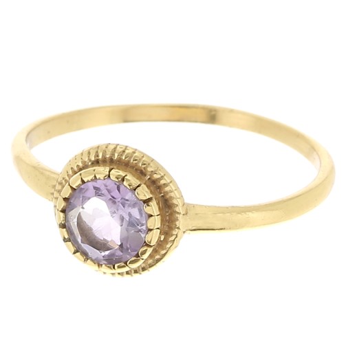 Round serrated edges Ring - Size 57 - Amethyst - Fine Gold plated x1