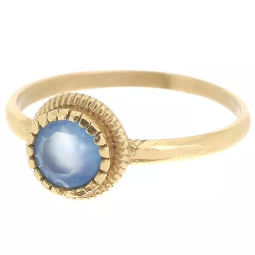 Round serrated edges Ring - Size 52 - blue Calcedonia - Fine Gold plated x1