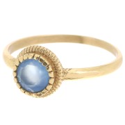 Round serrated edges Ring - Size 57 - blue Calcedonia - Fine Gold plated x1|raw }}