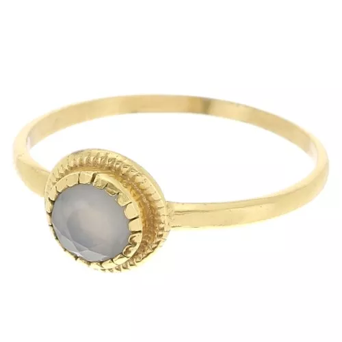 Round serrated edges Ring - Size 54 - Calcedonia - Fine Gold plated x1