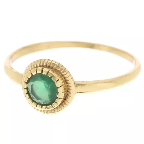 Round serrated edges Ring - Size 54 - Dyed green Onyx - Fine Gold plated x1