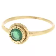 Round serrated edges Ring - Size 57 - Dyed green Onyx - Fine Gold plated x1