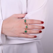 Round serrated edges Ring - Size 57 - Dyed green Onyx - Fine Gold plated x1