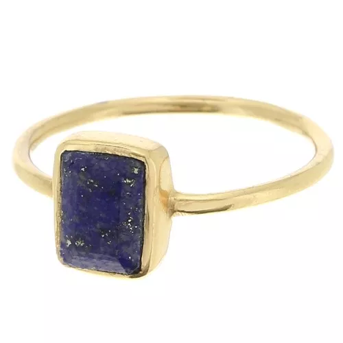 Rectangle gemstone ring - Size 57 - Fine Gold Plated - Lapis lazuli x1