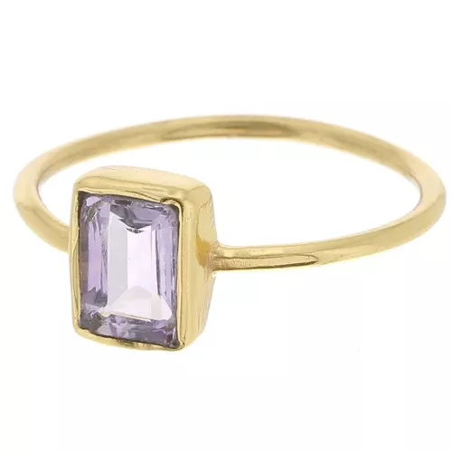 Rectangle gemstone ring - Size 52 - Fine Gold Plated - Amethyst x1