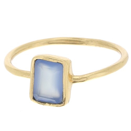 Rectangle gemstone ring - Size 52 - Fine Gold Plated - Blue calcedony x1