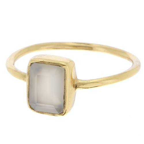 Rectangle gemstone ring - Size 52 - Fine Gold Plated - calcedony x1