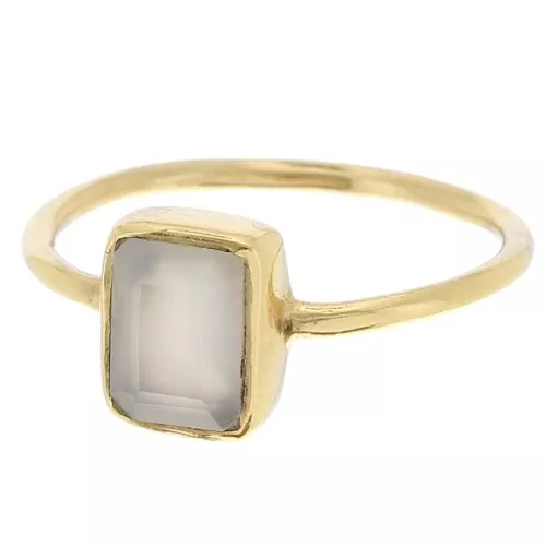 Rectangle gemstone ring - Size 54 - Fine Gold Plated - calcedony x1