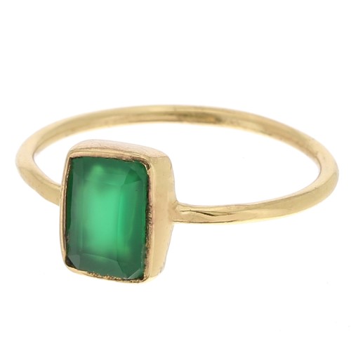 Rectangle dyed gemstone ring - Size 52 - Fine Gold Plated - Green Onyx x1