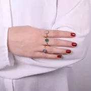 Rectangle dyed gemstone ring - Size 52 - Fine Gold Plated - Green Onyx x1