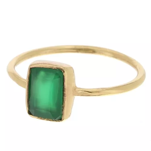 Rectangle dyed gemstone ring - Size 57 - Fine Gold Plated - Green Onyx x1