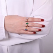 Rectangle dyed gemstone ring - Size 57 - Fine Gold Plated - Green Onyx x1