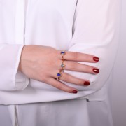 Round ethnic style fine ring - blue calcedony - Size 52 - Fine Gold Plated x1