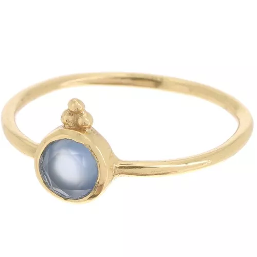 Round ethnic style fine ring - blue calcedony - Size 57 - Fine Gold Plated x1