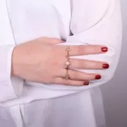 Round ethnic style fine ring - calcedony - Size 52 - Fine Gold Plated x1