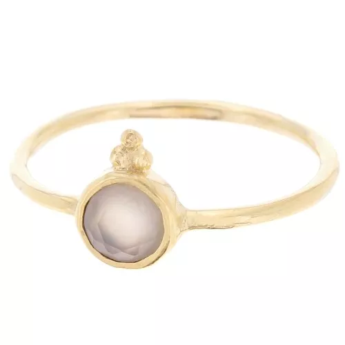 Round ethnic style fine ring - calcedony - Size 57 - Fine Gold Plated x1