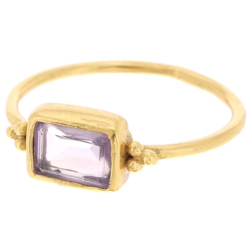 ethnic style Rectangle ring Amethyst - S.52 - Fine Gold plated x1