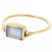 ethnic style Rectangle ring blue Chalcedony - S.52 - Fine Gold Plated x1
