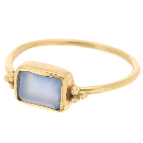 ethnic style Rectangle ring blue Chalcedony - S.52 - Fine Gold Plated x1