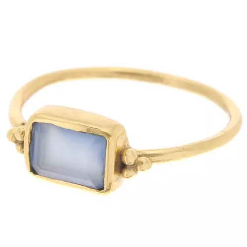 ethnic style Rectangle ring blue Chalcedony - S.52 - Fine Gold Plated x1