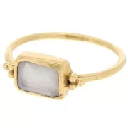 Rectangle chalcedony ethnic style ring - Size 52 - Fine Gold Plated x1