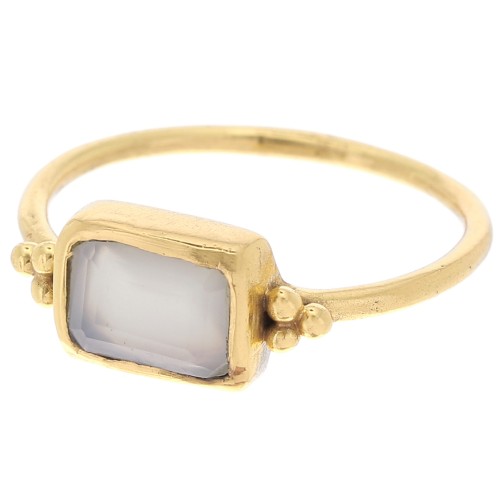 Rectangle chalcedony ethnic style ring - Size 52 - Fine Gold Plated x1