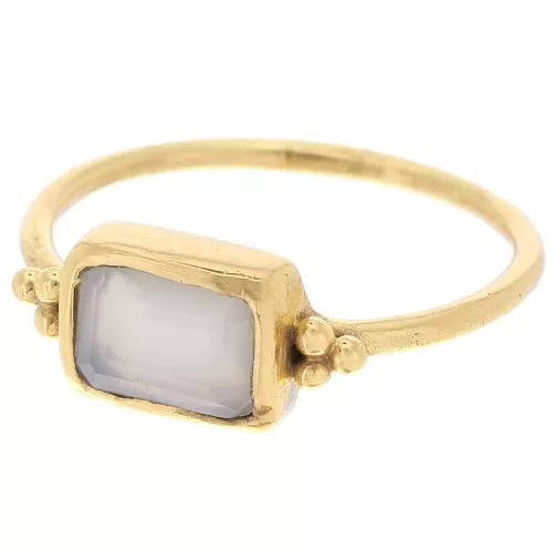 Rectangle chalcedony ethnic style ring - Size 52 - Fine Gold Plated x1