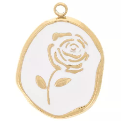 20x14.5mm Stainless steel 316L Irregular pendant - Rose pattern - Gold Tone - Whit