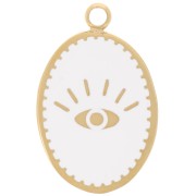 Oval Charm 17x11 mm - Eye Pattern - 304L Gold Stainless Steel - White x1|raw }}