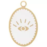 Oval Charm 17x11 mm - Eye Pattern - 304L Gold Stainless Steel - White x1