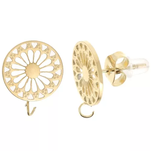 12mm Stainless steel 316L Openwork rosace earstuds with open ring - GOLD Tone x2