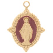 Oval pendant 19x14 mm - Virgin motif - 304L gold-plated stainless steel - Bordeaux x1
