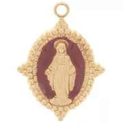 Oval pendant 19x14 mm - Virgin motif - 304L gold-plated stainless steel - Bordeaux x1